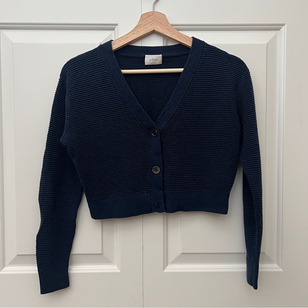 Navy Blue V-Neck Button-Up Cardigan | Aritzia, Wilfred